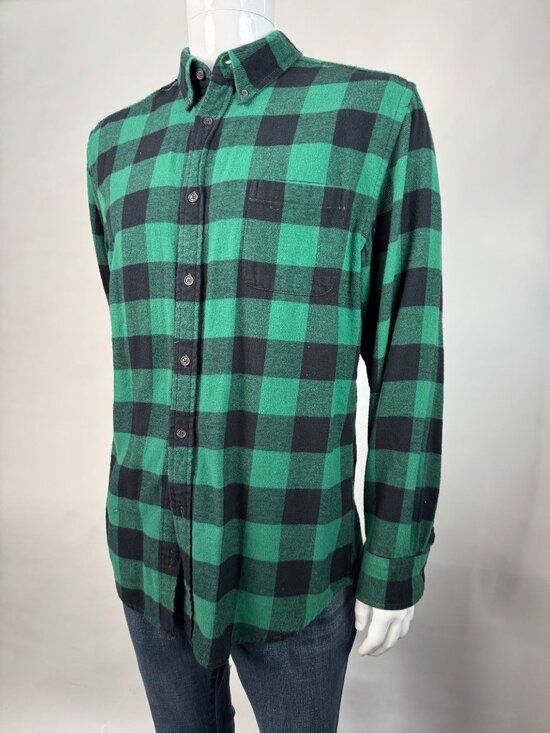 Mens Croft & Barrow Green & Black Buffalo Plaid Flannel Shirt M 100% Cotton Butt - Picture 1 of 16